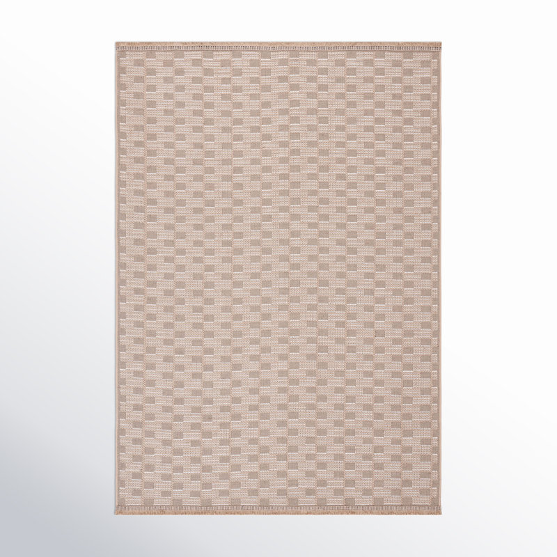 Eloi Rectangle Checkered Machine Woven Jute/Sisal/Cotton Area Rug in Natural/Ivory, Rectangle 5'3" x 7'6"