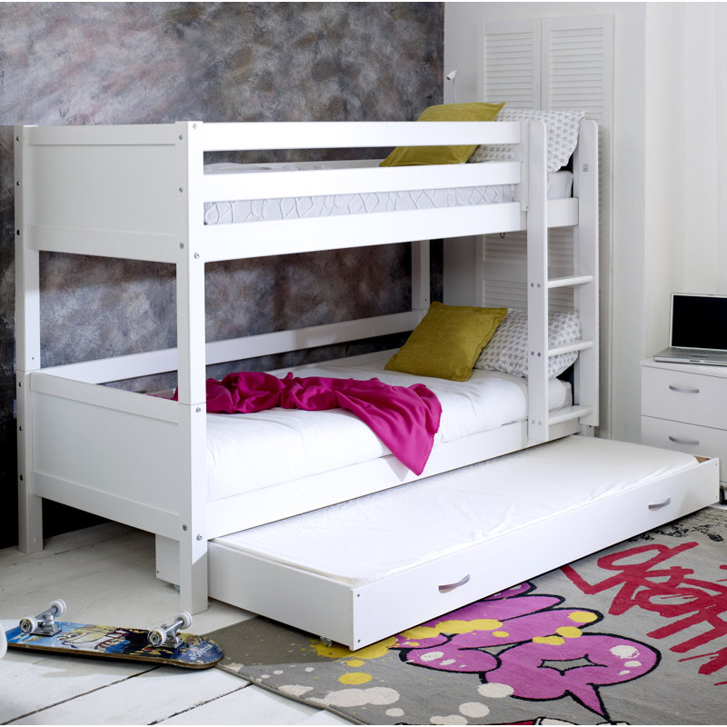 Booth European Single (90 x 200cm) Standard Bunk Bed with Trundle, White