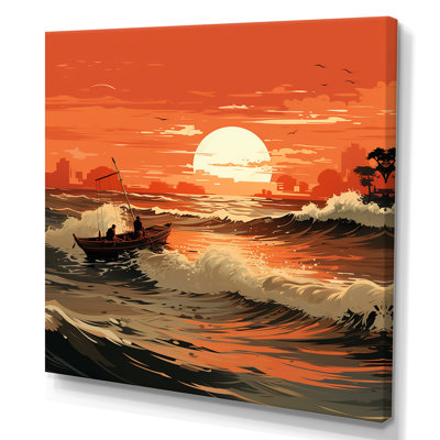 «Tangerine Skies Ocean Waves 2 - Coastal Sunset», art mural