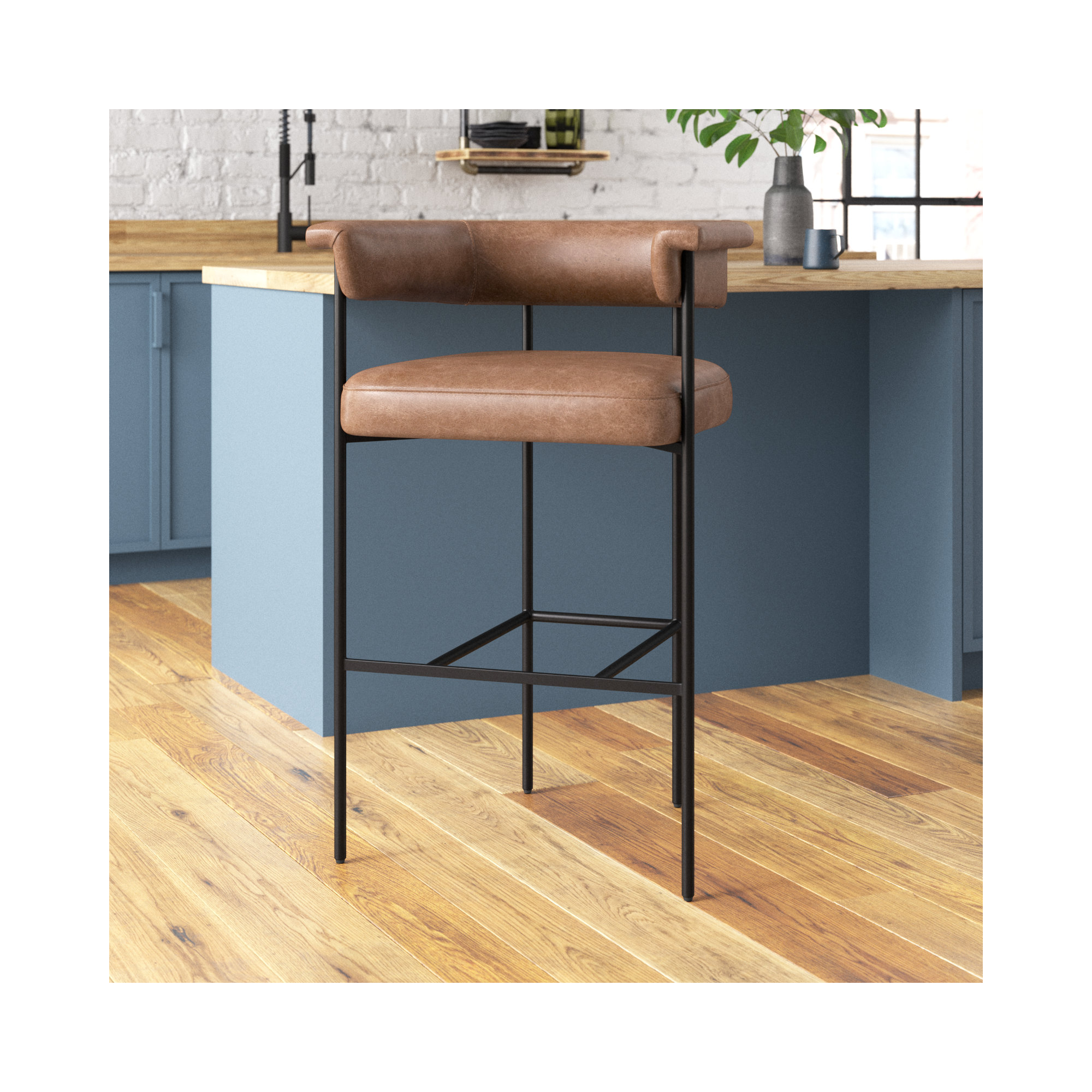 Lyssa Counter and Bar Stool, Solid, Bar Stool (30.5" Seat Height), Chaps Saddle Genuine Leather