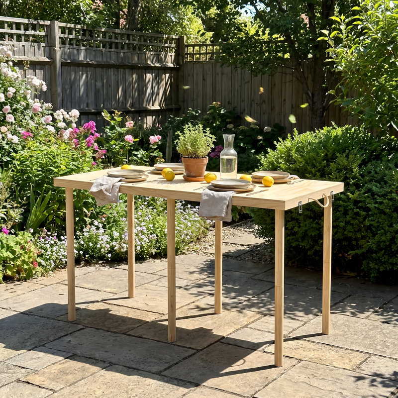 120cm Solid Pine Folding Dining Table - No Assembly Portable Desk for Small Spaces