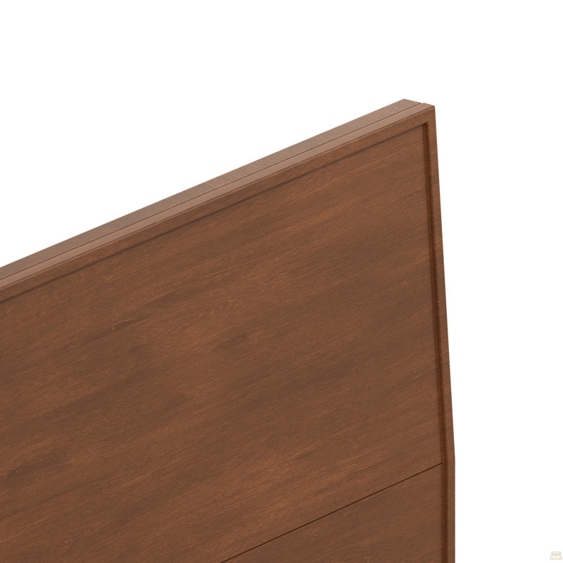Structure de lit plateforme de style Mid-Century moderne, lit en bois à base basse avec tête de lit subtilement inclinée, rails latéraux élargis pour un support de lattes robuste, aucun sommier requis, assemblage facile, noyer