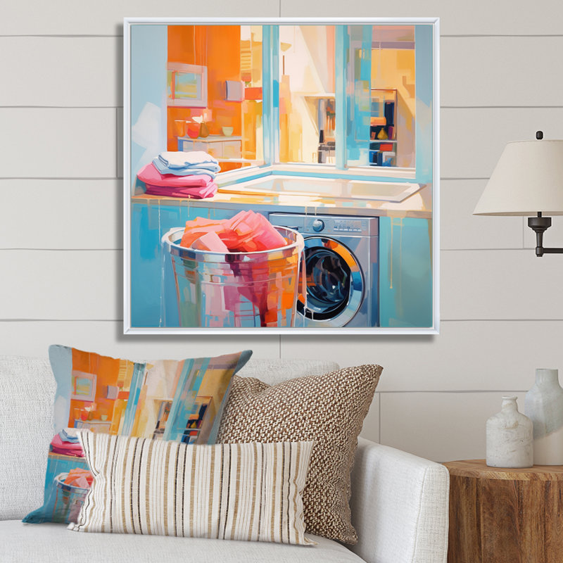 Blanchisserie, "Abstract Reflections I" sur toile, H 30 po x l 30 po x P 1 po, Cadre flottant blanc