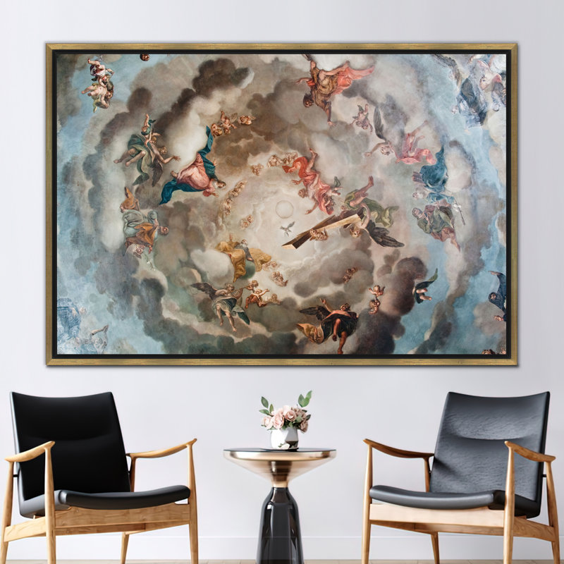 Renaissance Heaven and Angel, œuvre d'art sur toile - affiche de style Fresco, H 18 po x l 26 po, Doré