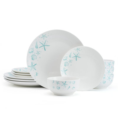Studio Nova Tahiti 12-piece Porcelain Dinnerware Set, Service For 4 In White;teal