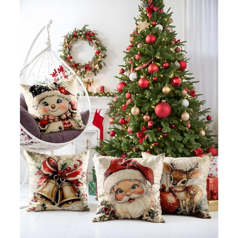 Housses de coussin de Noël vintage, jolies housses de coussin décoratives pour les fêtes, décoration festive pour la maison