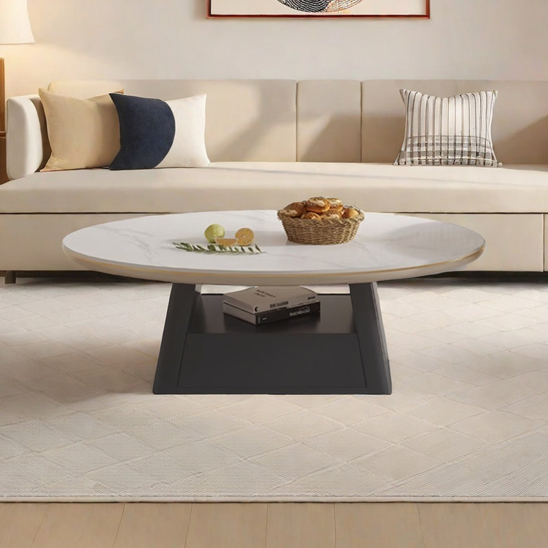 Oval rock panel coffee table living room, 15.20" H x 47.2" L x 23.6" W