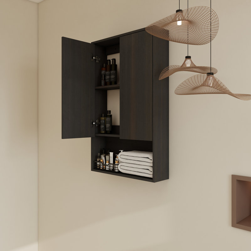 Armoire de rangement murale simple 24 po avec 2 portes fermées Solf et 1 tablette, Black