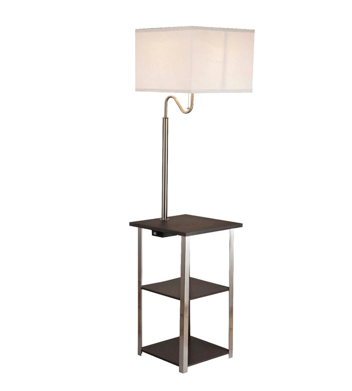 58" Tall" Dru" Square Side Table Floor Lamp With Charging And Usb Port, Silver