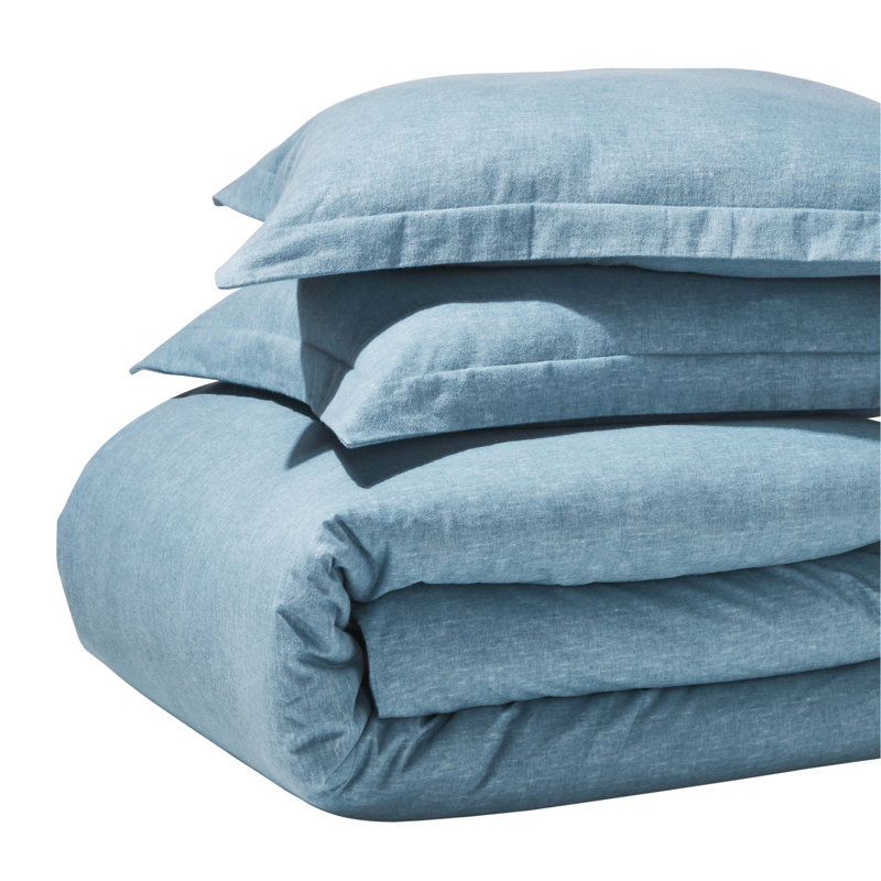 Twin Blue Flannel Cotton Duvet Cover Set with Pillow Sham