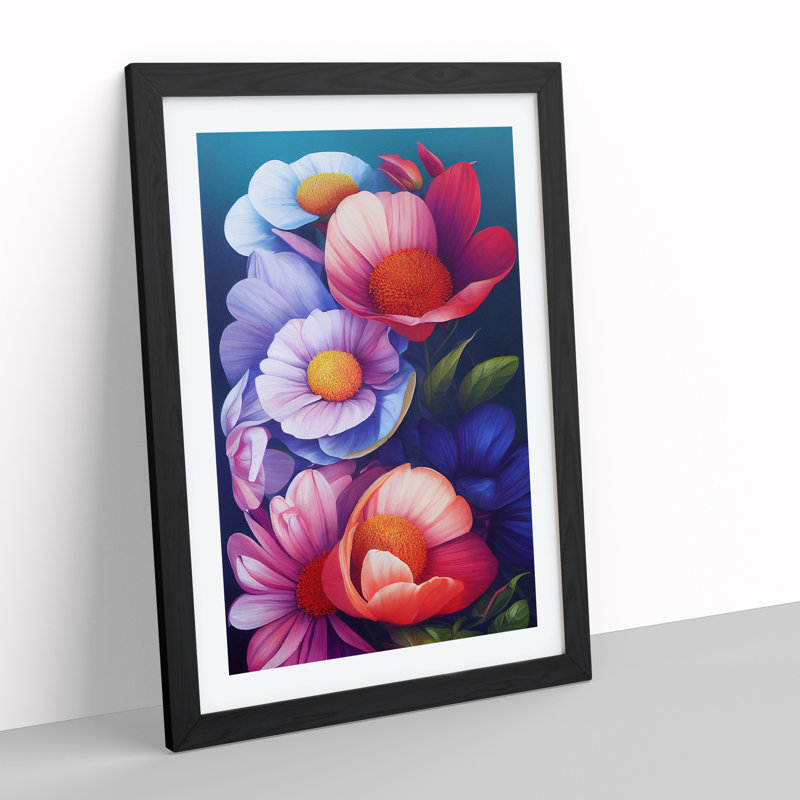 Colourful Flowers No.6 - Print, 66cm H x 48cm W x 2cm D, Black Framed, White