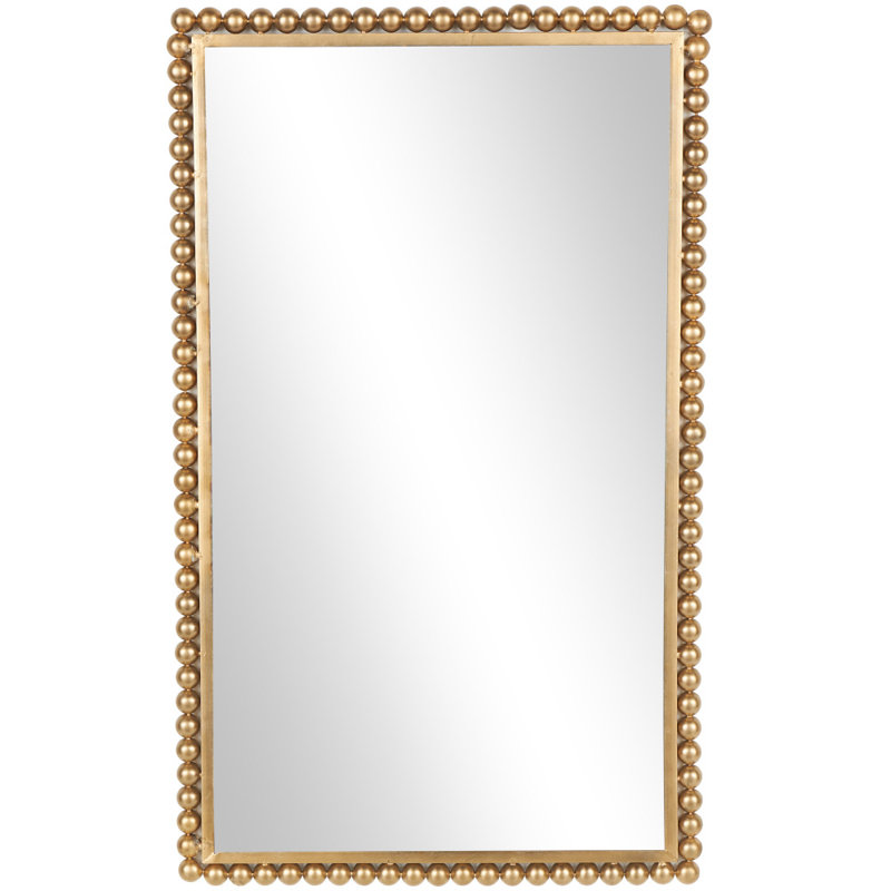 Metal Wall Mirror with Beaded Detailing, Gold