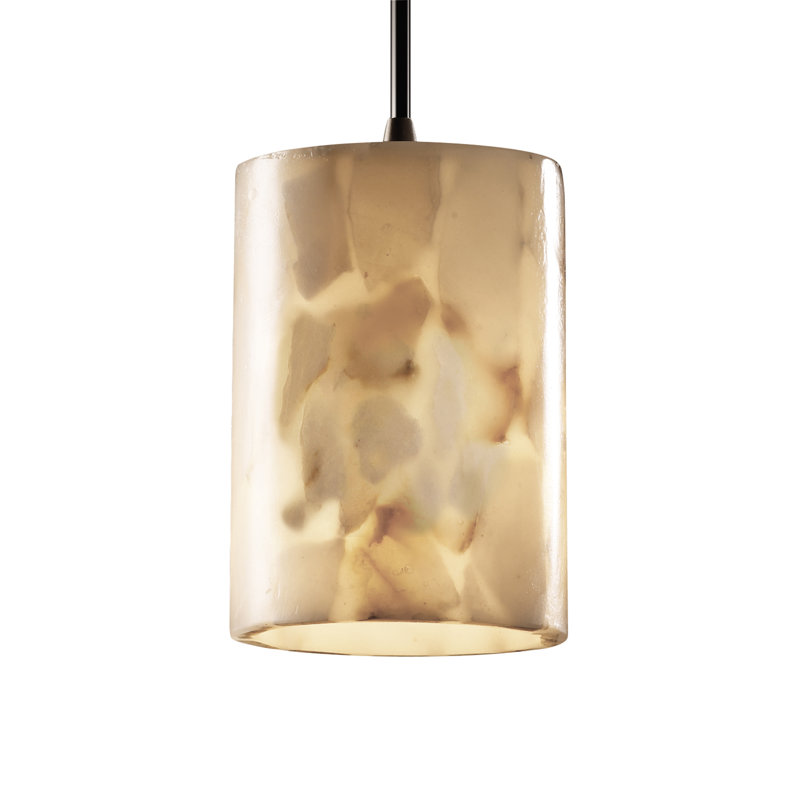 Luminaire suspendu cylindrique 1 lumière Alfonsas Alabaster Rocks! ™, Cylindre avec rebord plat, Bronze foncé