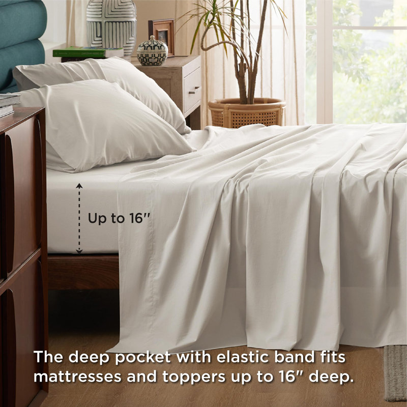 Bedsure 100% Cotton Bed Sheets with Deep Pocket Up to 16", Queen Sheet Set with 2 Pillowcases, Sky Blue