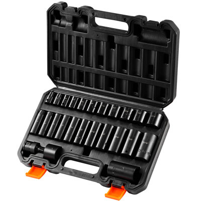 3/8in Drive 25pcs Impact Sockets , Alloy Steel For High Durability, Hexagonal Torque, Size Markings, Plastic Toolbox Convenience 6 In Drive, Industrial-grade Resistance, Torque Socket To Minimize