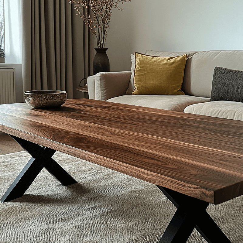 Solid Walnut Coffee Table - Chunky X Legs, 45cm H x 100cm L x 40cm W