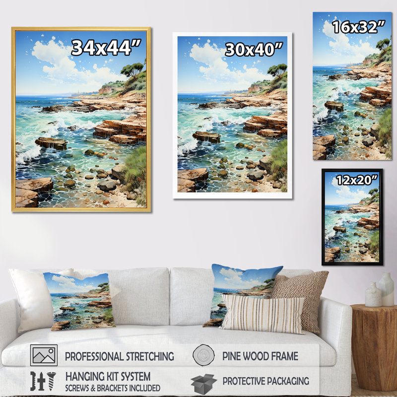 «Coastal Tranquility Horizon II», reproduction sur toile, Cadre naturel flottant, 40" H x 30" W