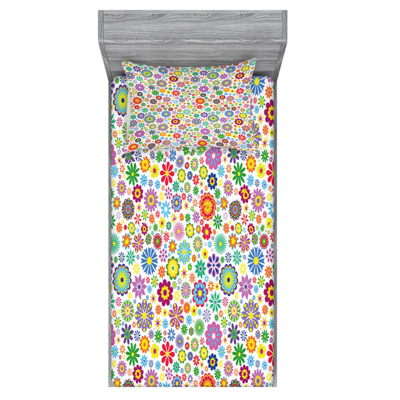 Microfiber Floral Sheet Set, Twin XL Sheet Set + Fitted Sheet + 1 Pillowcase, Black Floral