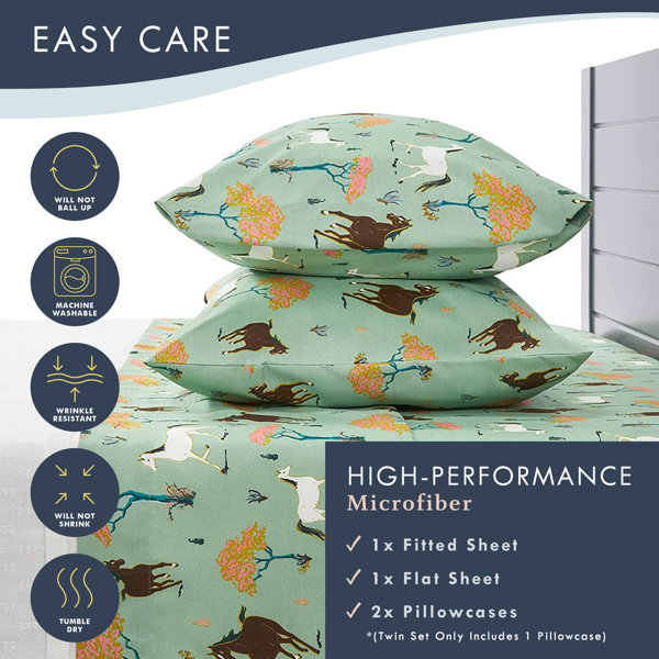 Twin Sheets Set - Vintage Floral Gray, Stain & Wrinkle-Resistant, Co