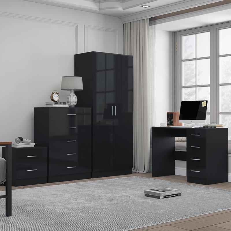 Eva Piece Bedroom Set, Black Gloss / Black Oak