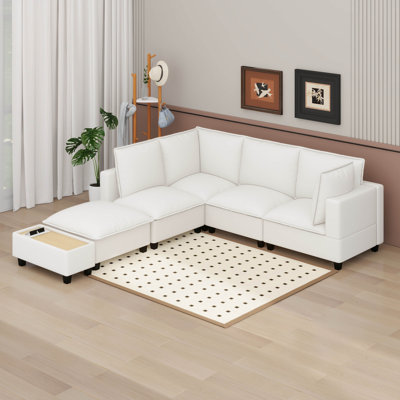 Canapé modulaire modulaire en U avec repose-pieds mobile et table basse multifonctionnelle, en L reconfigurable