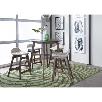  Didmarton 4 Person Gathering Table Set w/ Light Tan Upholstered Counter Chairs