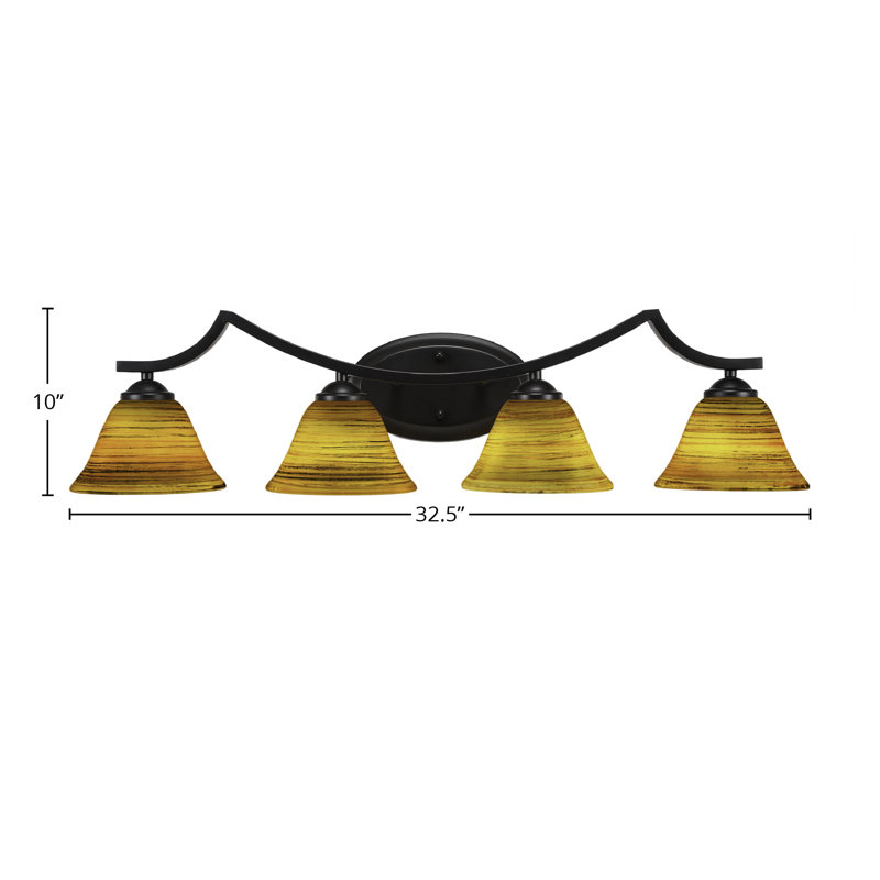 Barre d'éclairage de salle de bain 4 lumières Zilo au fini noir mat avec verre Firré Saturn de 7 po, Noir mat