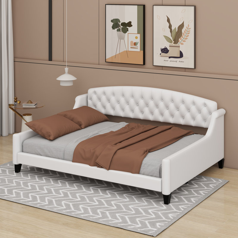 Tramone Modern Luxury Tufted Button Daybed, White , Twin