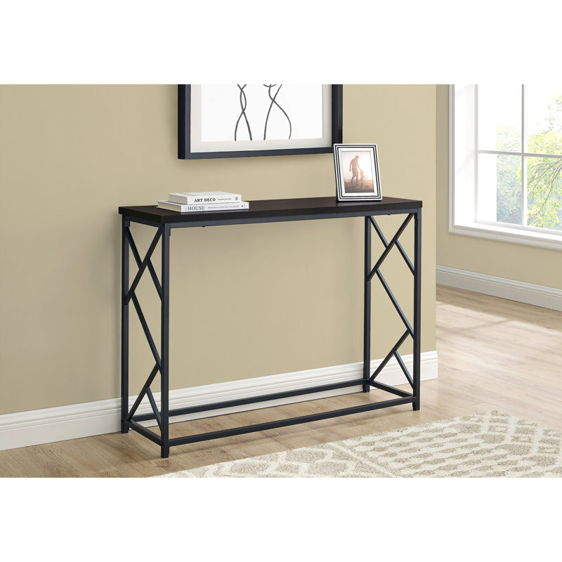 Table d'appoint, console, vestibule, étroit, canapé, salon, chambre à coucher, métal noir, contemporain, moderne, Espresso
