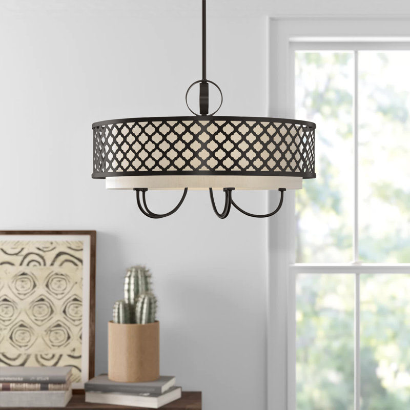 Mance 6 - Light Dimmable Drum Chandelier, English Bronze