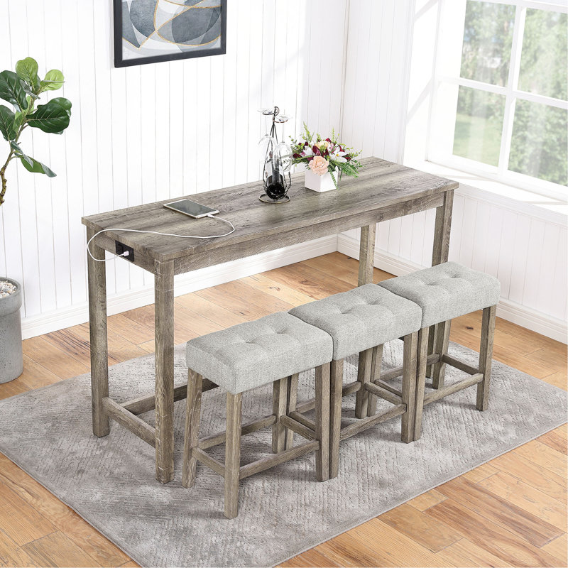 Ensemble de table de bar et chaises, Brun