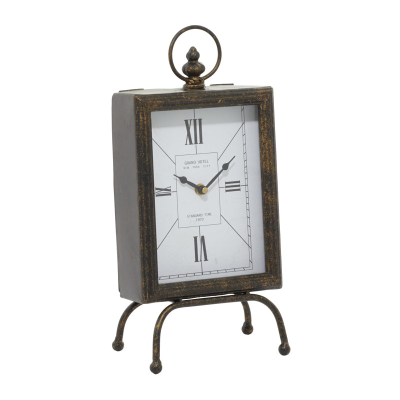 Rustic Analog Metal Mechanical Tabletop Clock in Black