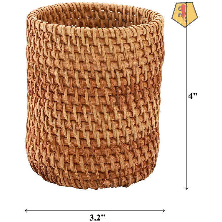 Imitation Rattan Woven Pen Holder Round Pencil Holder Desktop Pencil  Container 