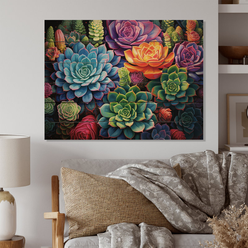 «Karolyna Colorful Succulents Succulent Whimsy I» sur impression sur bois, H 10 po x l 20 po x P 0,78 po