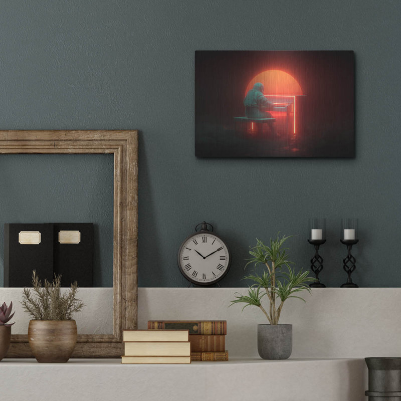  «Space Pianist» par Ann Klee, art mural en métal, 16 po x 12 po, H 12 po x l 16 po