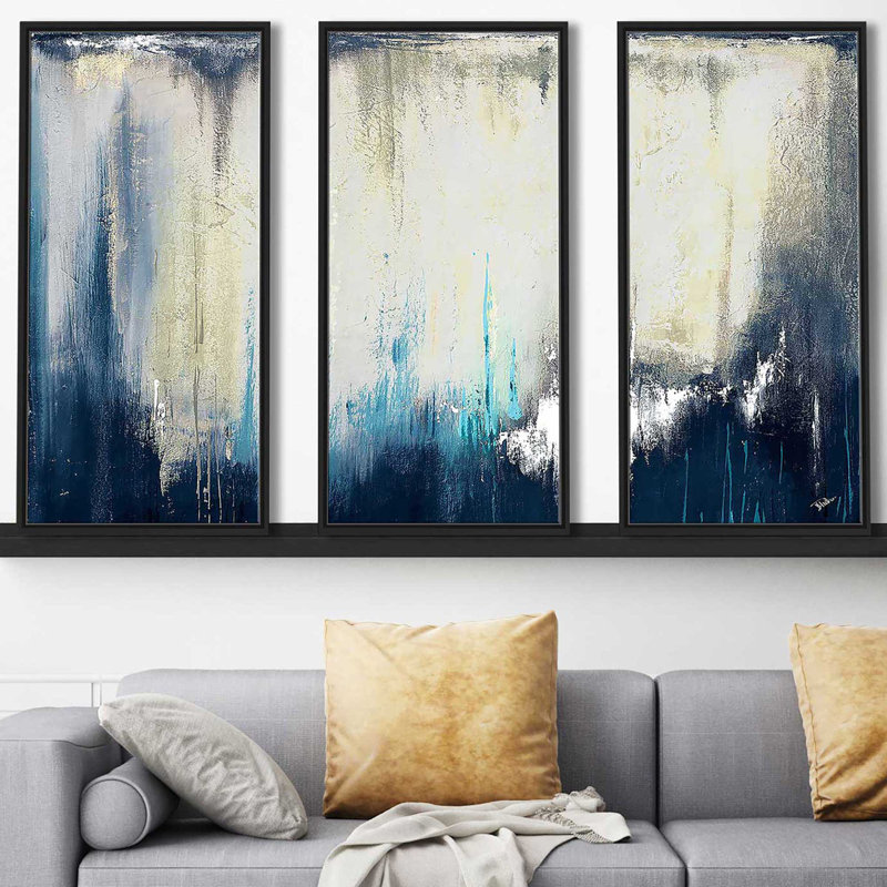 «Marine Blue Illusion II» par Patricia Pinto, reproduction de 3 pièces sur toile flottante, H 41,5 po x l 64,5 po x P 2 po