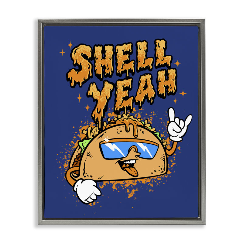 Cadre flottant Shell Yeah Funny Taco, design par Jedco Brands, Inc., Cadre flottant gris lustré, H 21 po x l 17 po