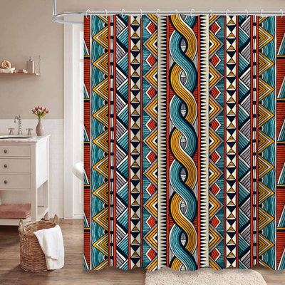 Waterproof Abstract Seamless African Geometric Shower Curtain with 12 Hooks