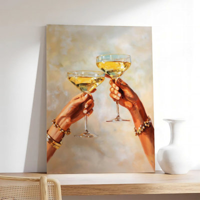 Canvas Wall Art Two Hands Holding Wine Glasses Poster Vintage Poster Print Home Decor