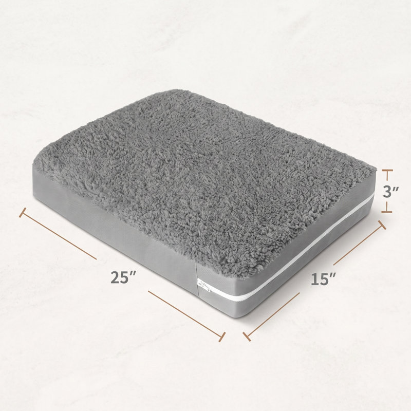 Housse de lit de remplacement pour chien grise en peluche douce avec fermeture à glissière, doublure de lit pour chien lavable et imperméable, 15 x 20 x 3 pouces, housse seulement