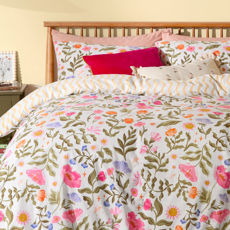 Summer Solstice Floral Duvet Cover Set with Pillowcases Included, Kingsize Duvet Cover + 2  Standard Pillowcases