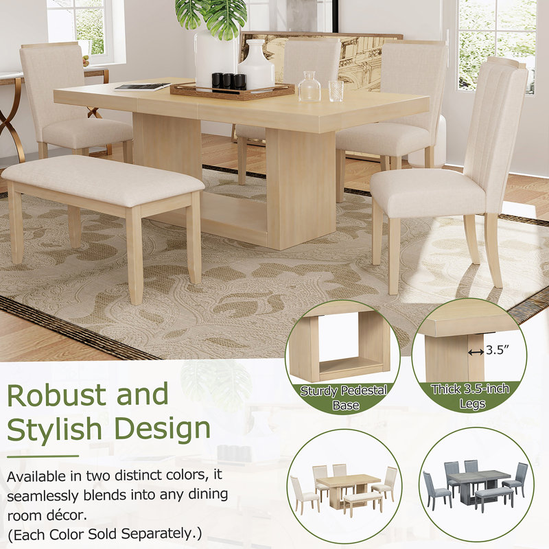 Ensemble de table de salle à manger à rallonge 6 pièces Contemporary pour une expérience repas sophistiquée et confortable