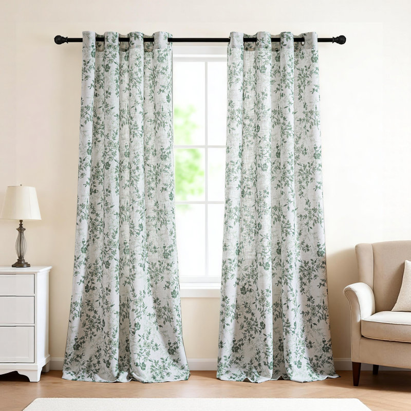Sheer Linen Curtains Semi Sheer Curtains Draperies for Living Room/Bedroom Nostalgic Bamboo Joint Pattern Floral Printing Window Treatment Grommet 2 Panels