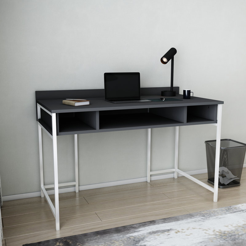 Alma Desk Metal Base Writing Desk, Black/White