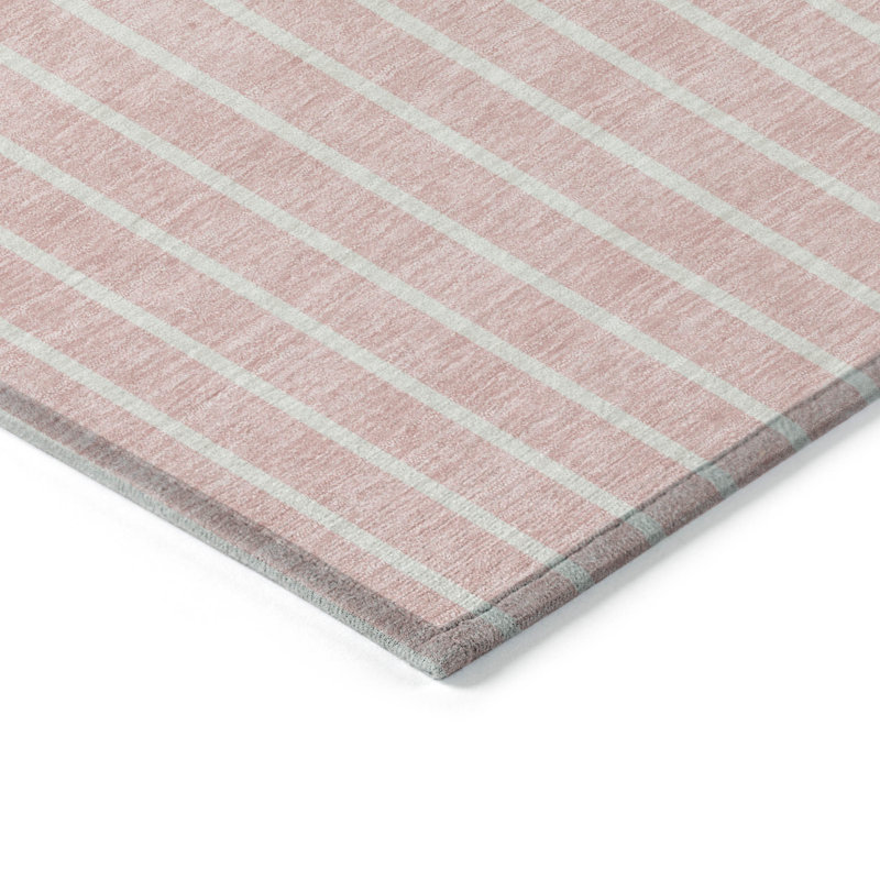Tapis intérieur lavable rayé rose 5 pi x 8 pi