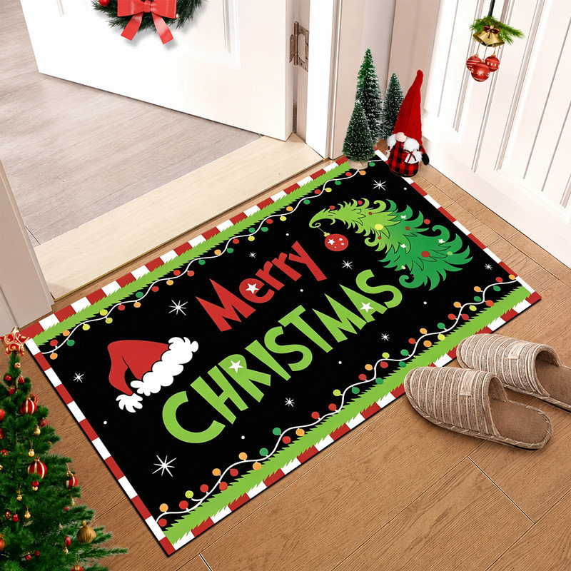 Tapis de porte antidérapant pour intérieur/extérieur, 40 x 60 cm, motif typographique rouge « Fêtes »., 16 po x 24 po