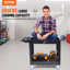 Chariot de service utilitaire, 2 tablettes, 250 kg, en plastique robuste, avec roues pivotantes à 360°, étagère à rebord moyen et poignée de rangement ergonomique. Parfait pour l'entrepôt, le garage, le nettoyage et le bureau.