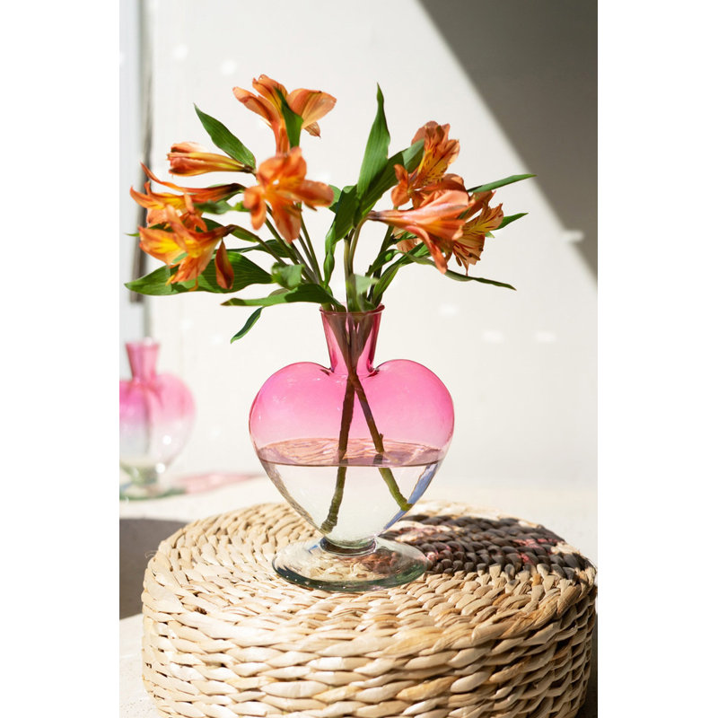  Vase en verre cœur - rose ombré - hauteur 3,5 po, ensemble décoratif de 4 po