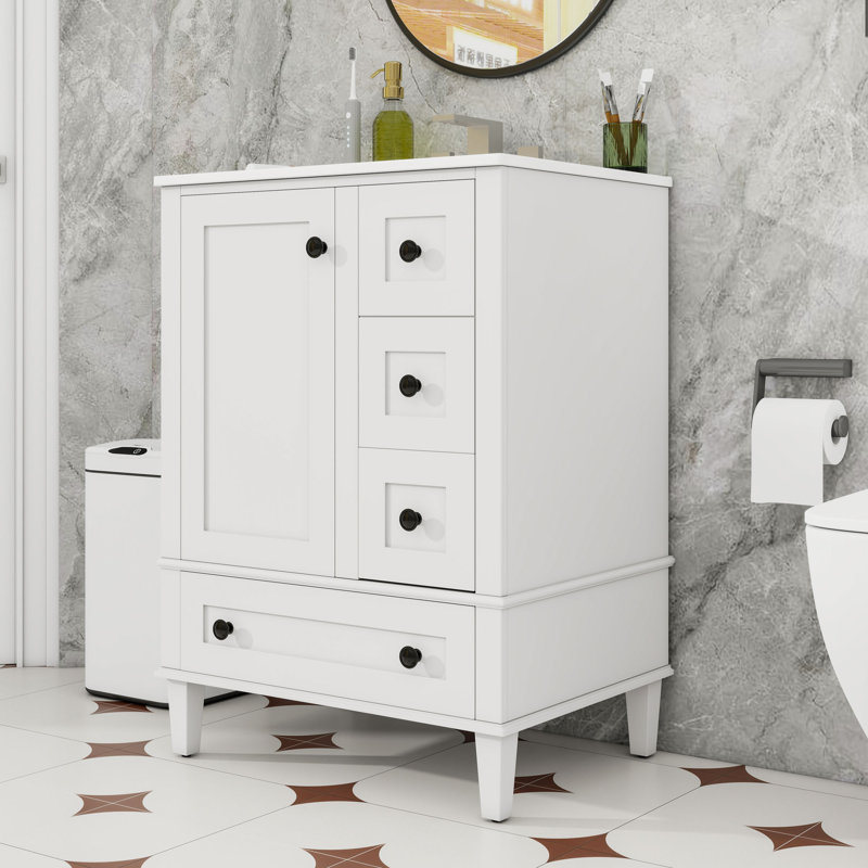 Meuble-lavabo contemporain avec lavabo en céramique, support de porte double couche et charnières à fermeture en douceur
