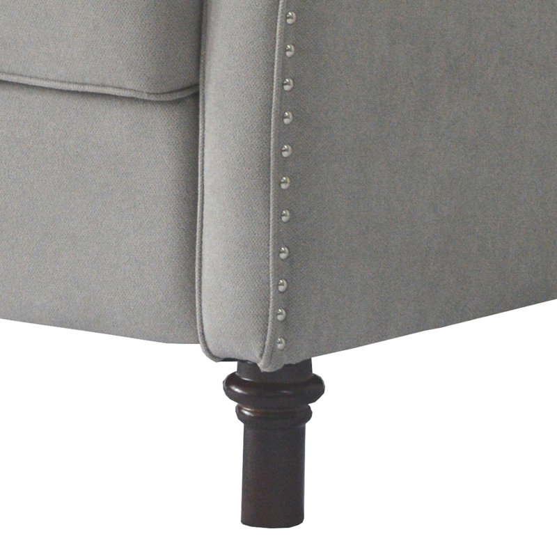 Wooden Frame Linen Recliner With Button Tufted Wingback, gris